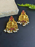 Golden-Plated Traditional Stud Earrings with Stones & Pearl Drops | Sarichka