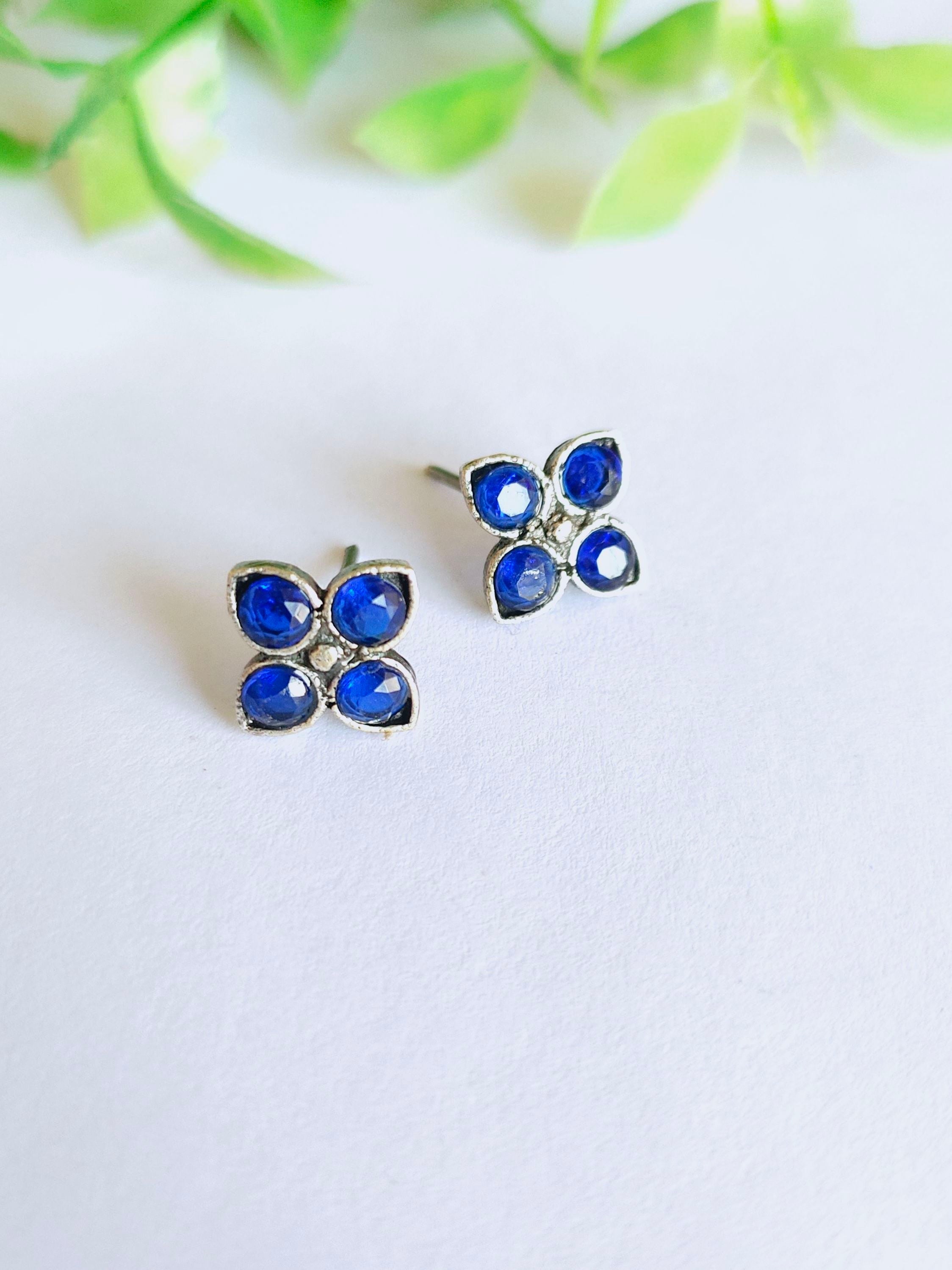 Oxidised Colorful Stone Studs for Daily & Office Wear | Sarichka