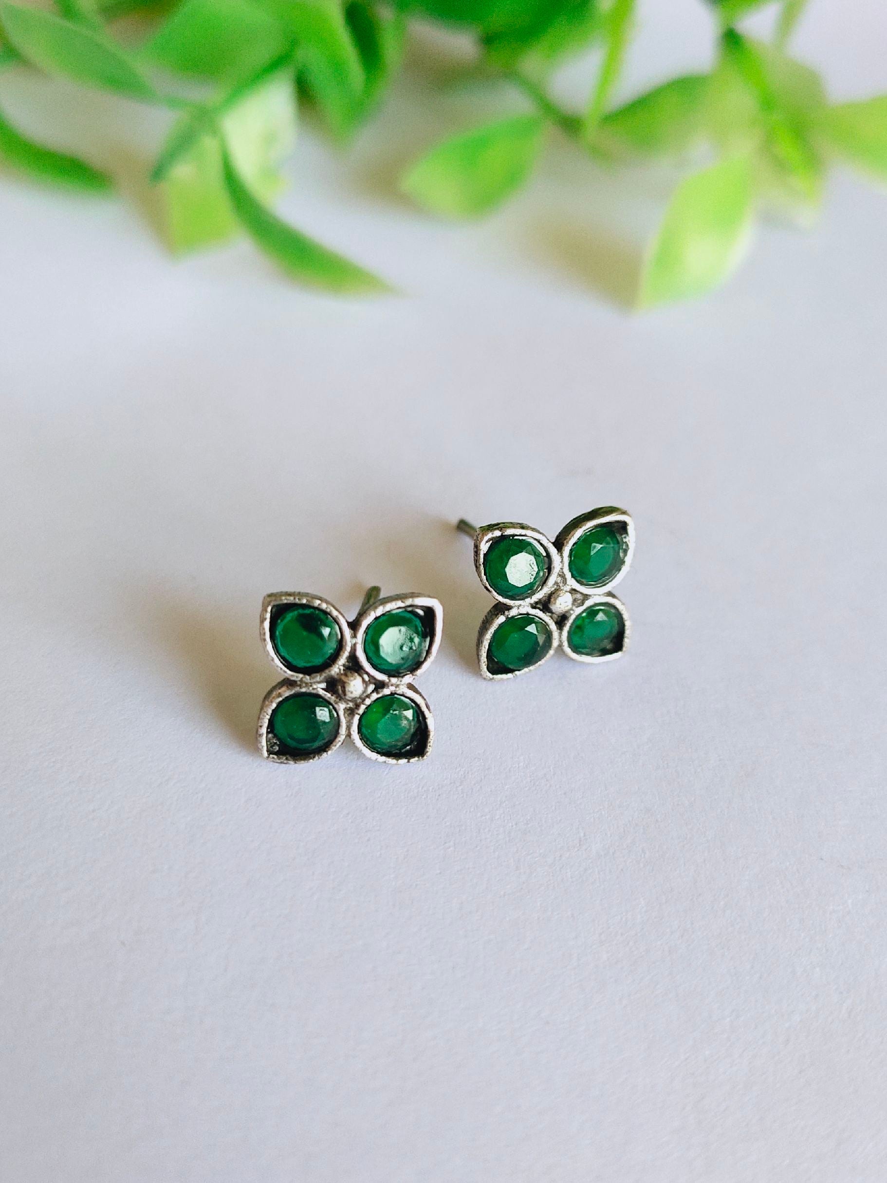 Oxidised Colorful Stone Studs for Daily & Office Wear | Sarichka