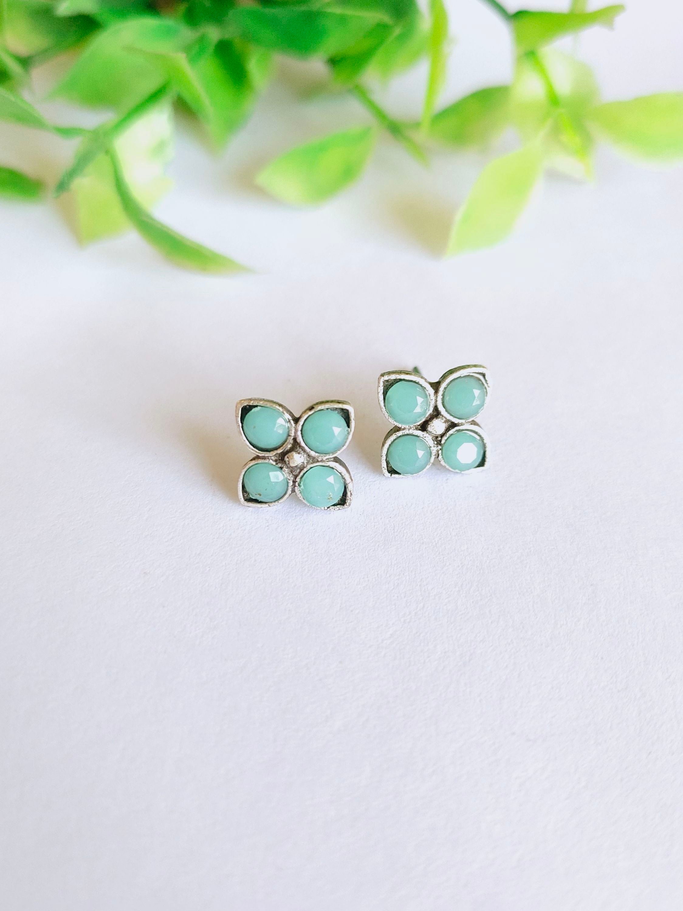 Oxidised Colorful Stone Studs for Daily & Office Wear | Sarichka