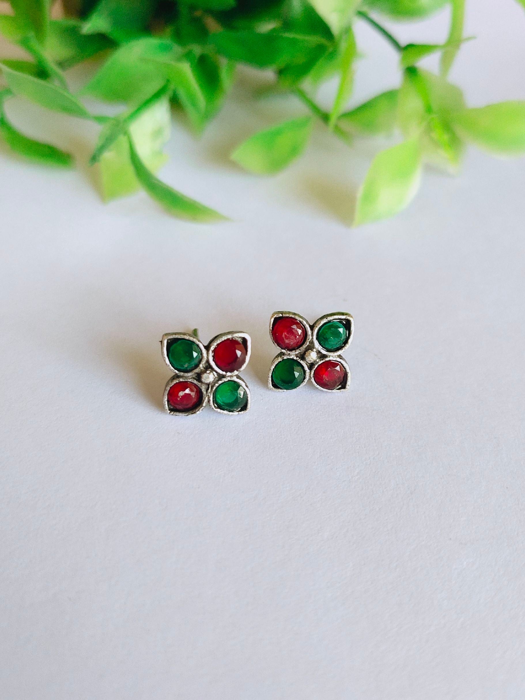 Oxidised Colorful Stone Studs for Daily & Office Wear | Sarichka