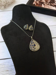 Brass Oxidised 925 Silver Plated Chain Pendant Set