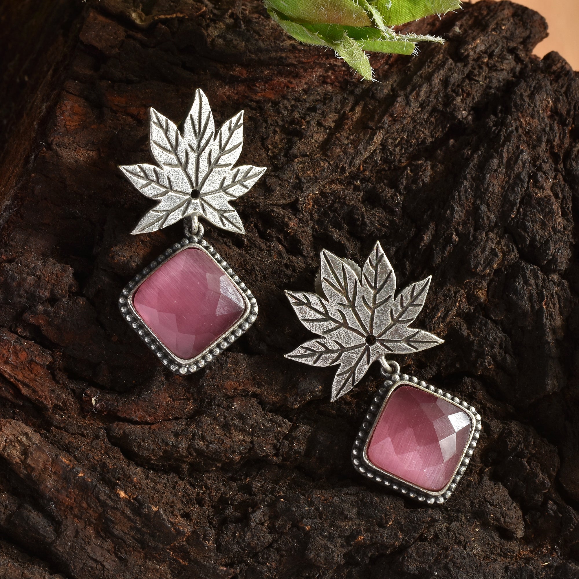 oxidized partywear pink earrings for women