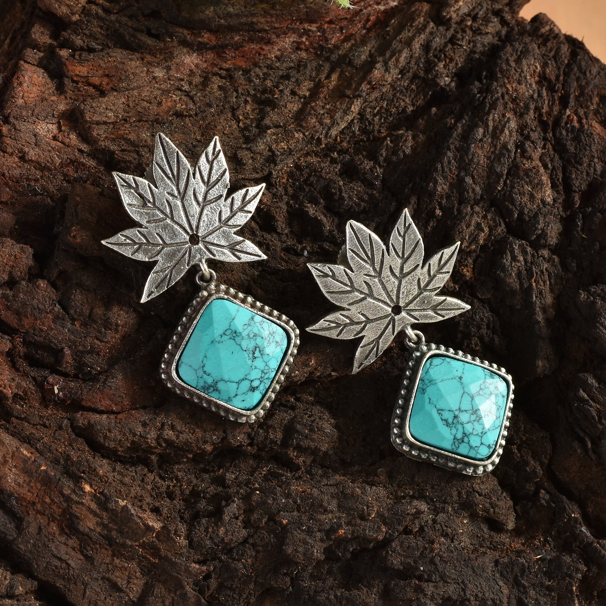 turquoise oxidised silver plated earrings