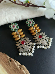 Dual Tone Silver-Plated Oxidised Jhumka | Sarichka