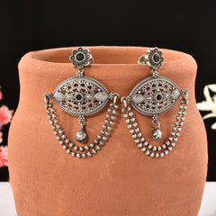 Sarichka Oxidized Silver Replica Stone Adorned Trendy Earrings