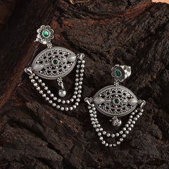 Sarichka Oxidized Silver Replica Stone Adorned Trendy Earrings
