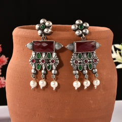 Antique Oxidised Meenakari Earrings | Sarichka