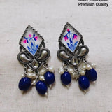 Diamond Shaped Enamel Earring with Pearl and Monalisa Beads | Sarichka