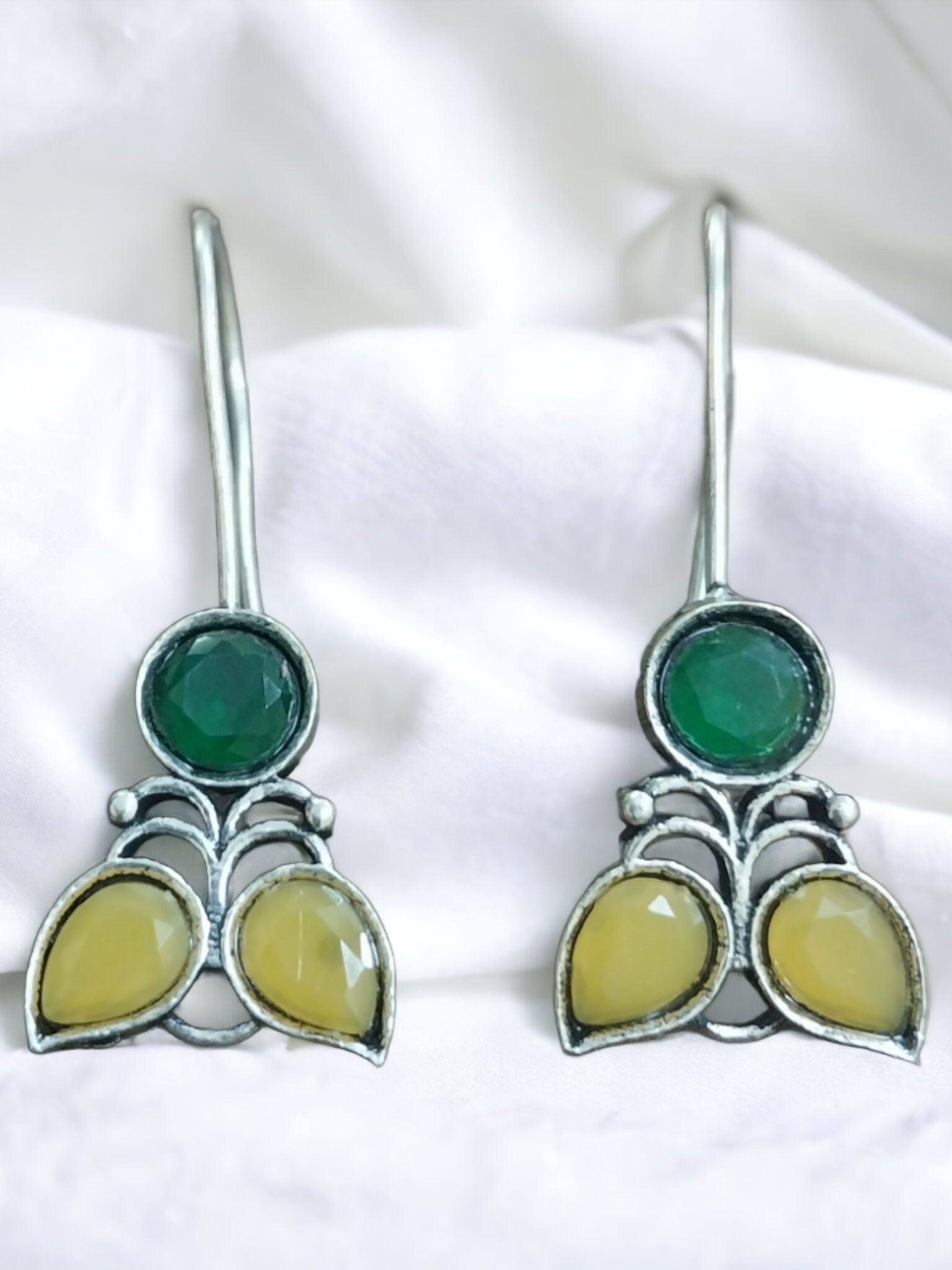 Vibrant Multicolor German Silver Hook Earrings for Daily Wear | Sarichka