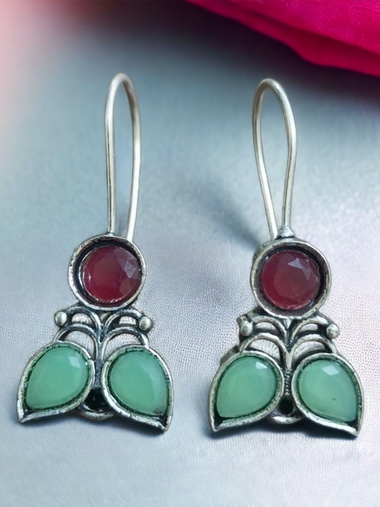 Vibrant Multicolor German Silver Hook Earrings for Daily Wear | Sarichka