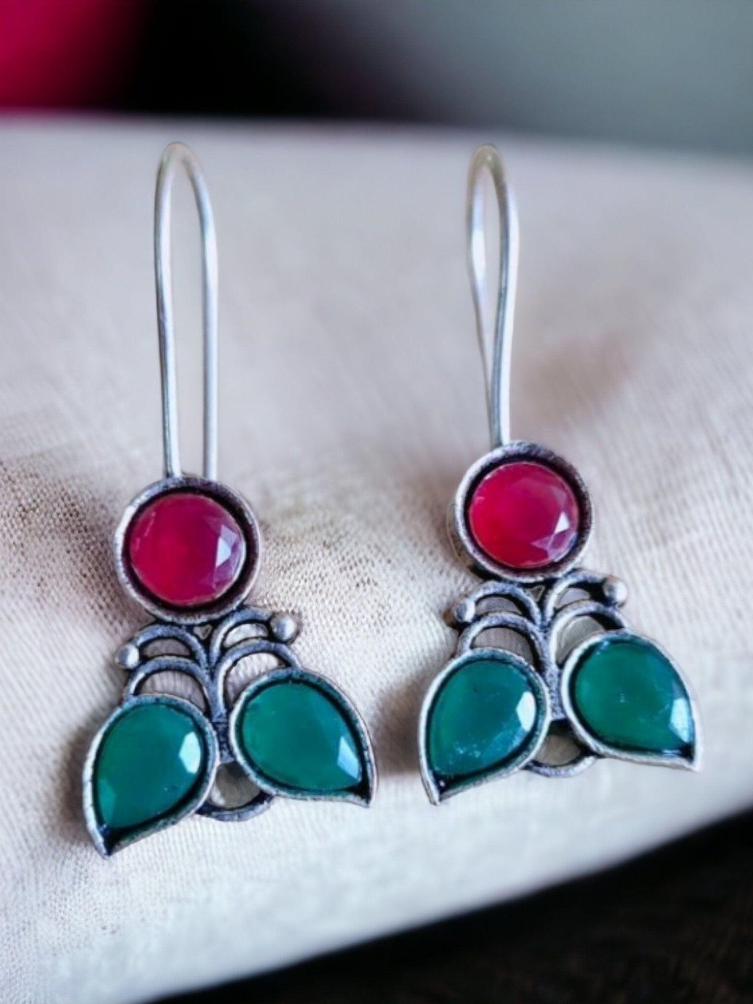 Vibrant Multicolor German Silver Hook Earrings for Daily Wear | Sarichka