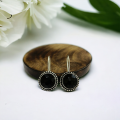 Oxidized 925 Silver Plated Stone Studded Hook Earrings