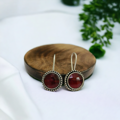 Oxidized 925 Silver Plated Stone Studded Hook Earrings