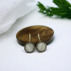 Oxidized 925 Silver Plated Stone Studded Hook Earrings