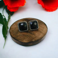 Oxidized 925 Silver Plated Stone Stud Earrings