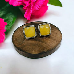Oxidized 925 Silver Plated Stone Stud Earrings
