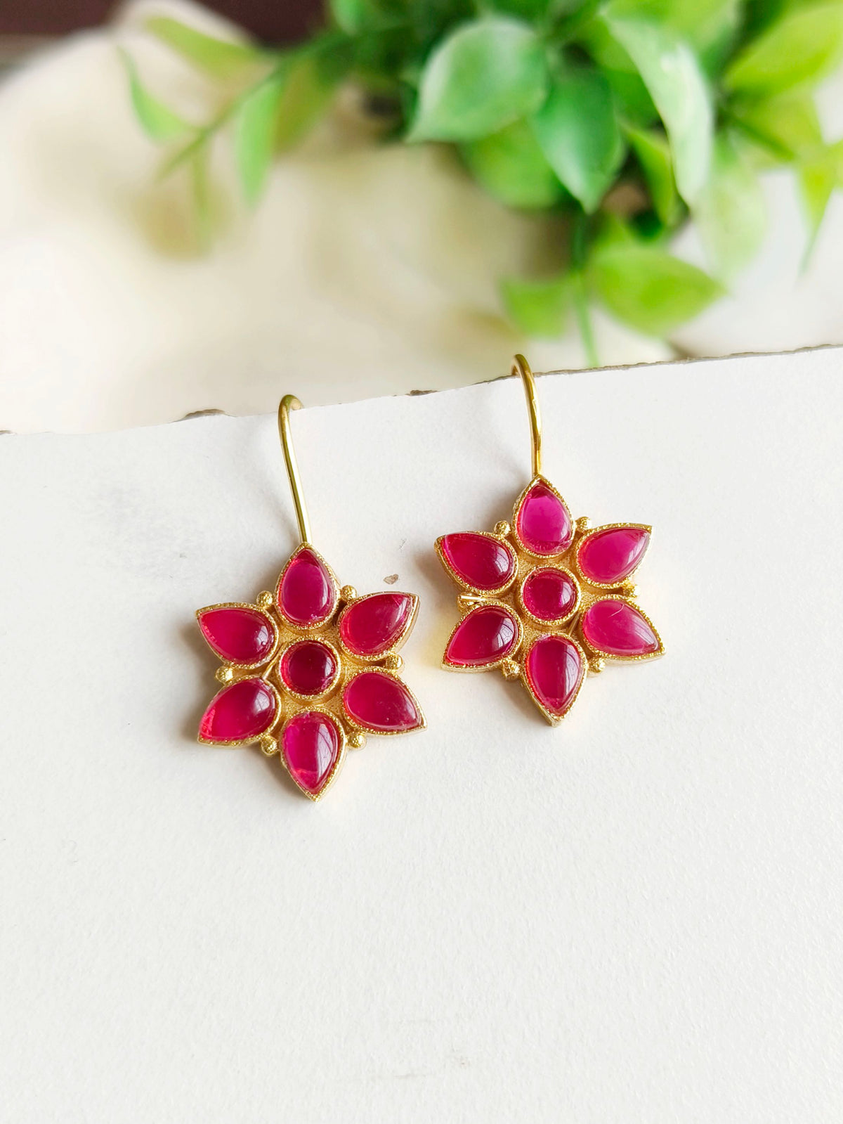 Gold Plated Sunflower Hook Earrings with Jade Stones | Sarichka