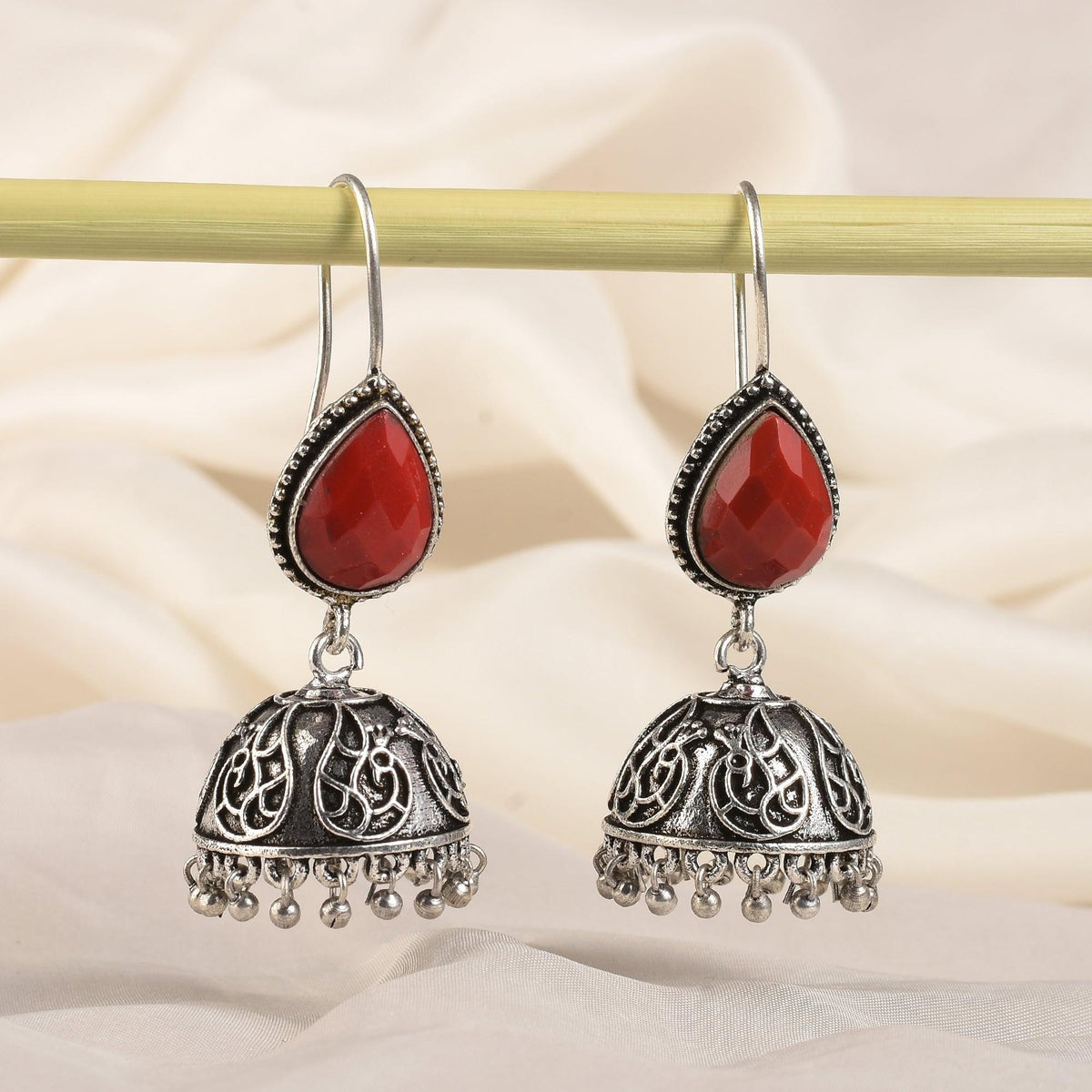 Sarichka Traditional Stone Hook Jhumka Earrings - Sarichka Fashion