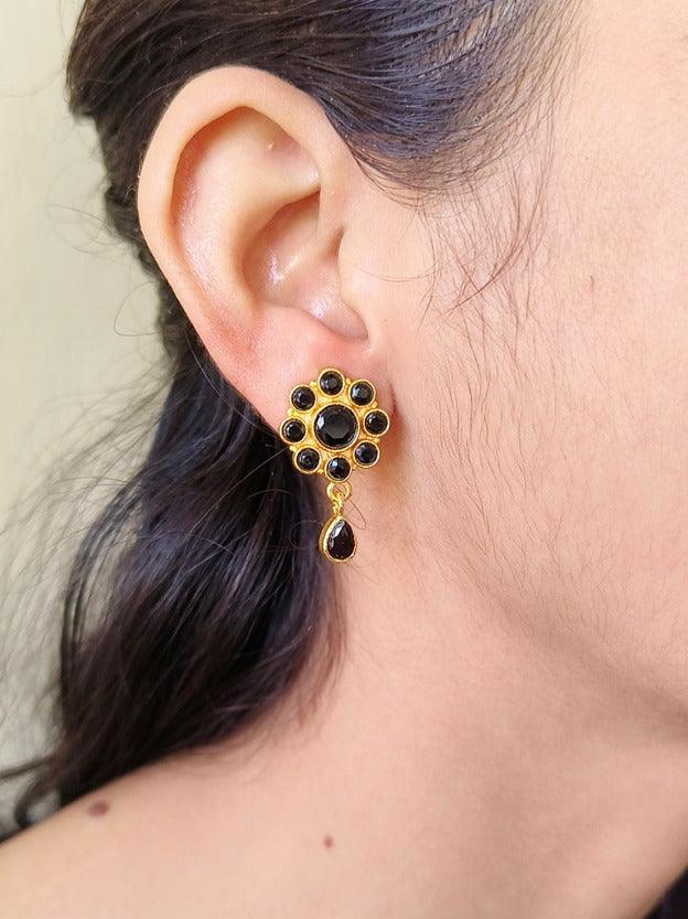 Daily Wear Gold Plated Brass Stone Stud Earrings for Elegance | Sarichka