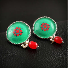 oxidised enamel green earrings