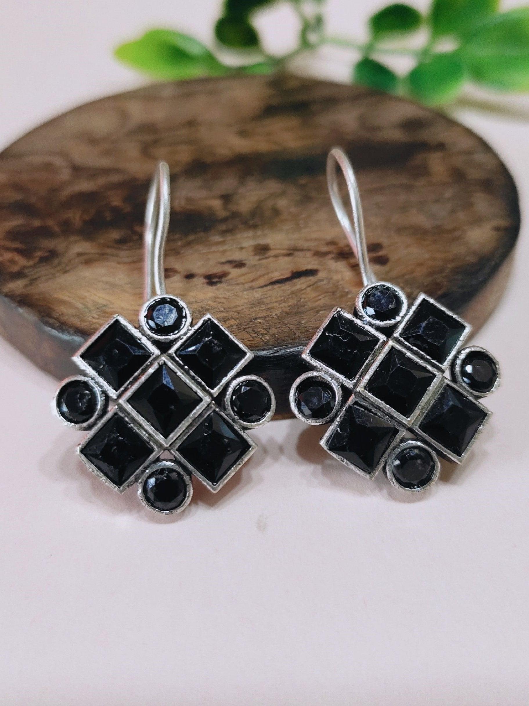 Oxidized Silver Stone Hook Earrings for Elegant Style | Sarichka