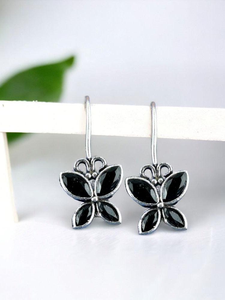 Oxidized Butterfly Style Stone Hook Earrings for Daily Wear | Sarichka