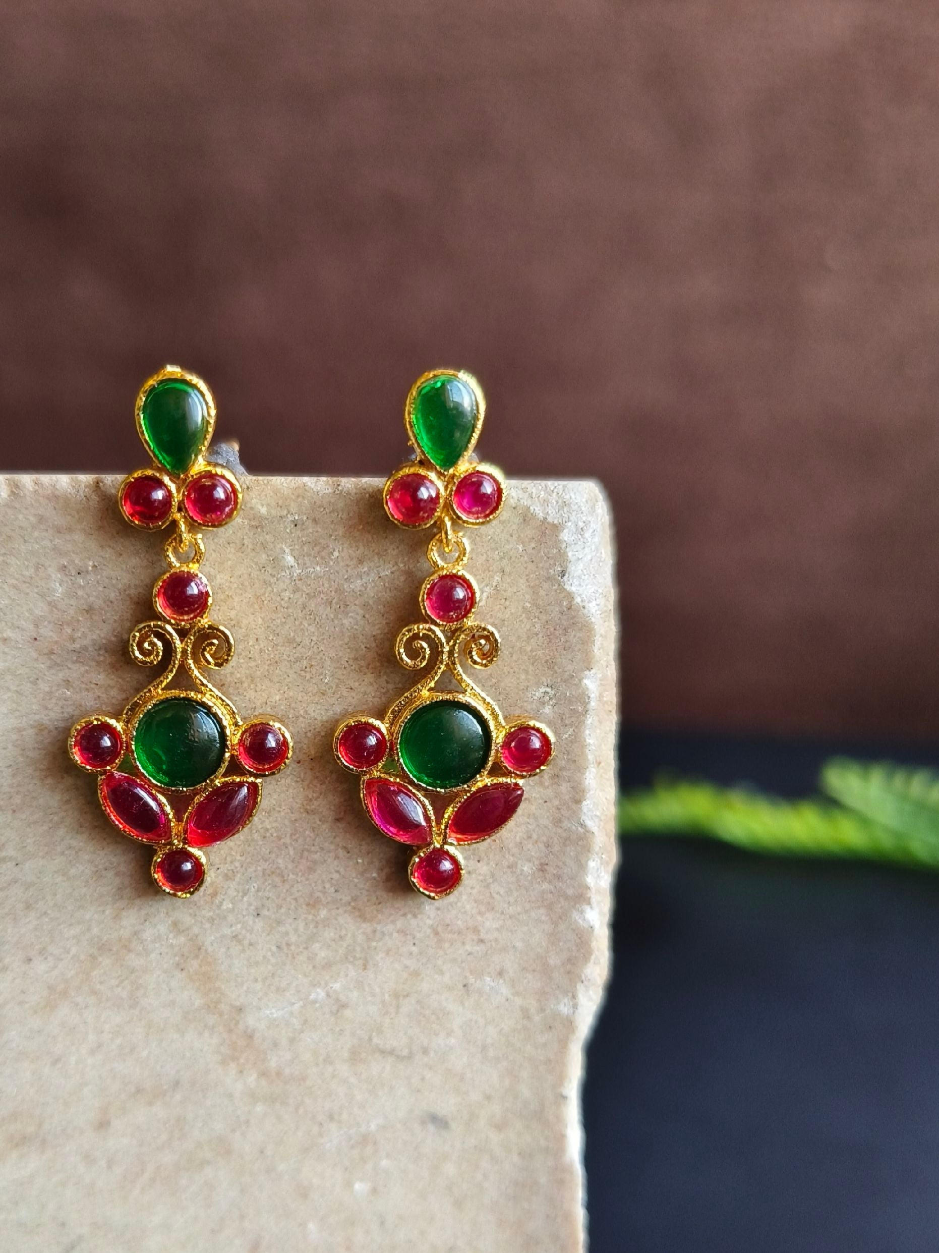 Ethnic Wear Gold Plated Stone Dangler Earrings for Elegant Style | Sarichka