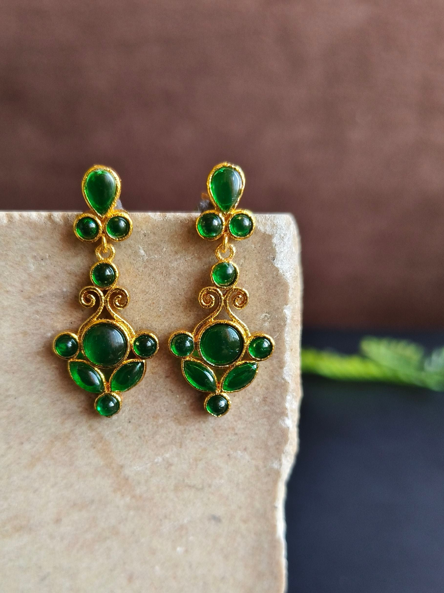 Ethnic Wear Gold Plated Stone Dangler Earrings for Elegant Style | Sarichka