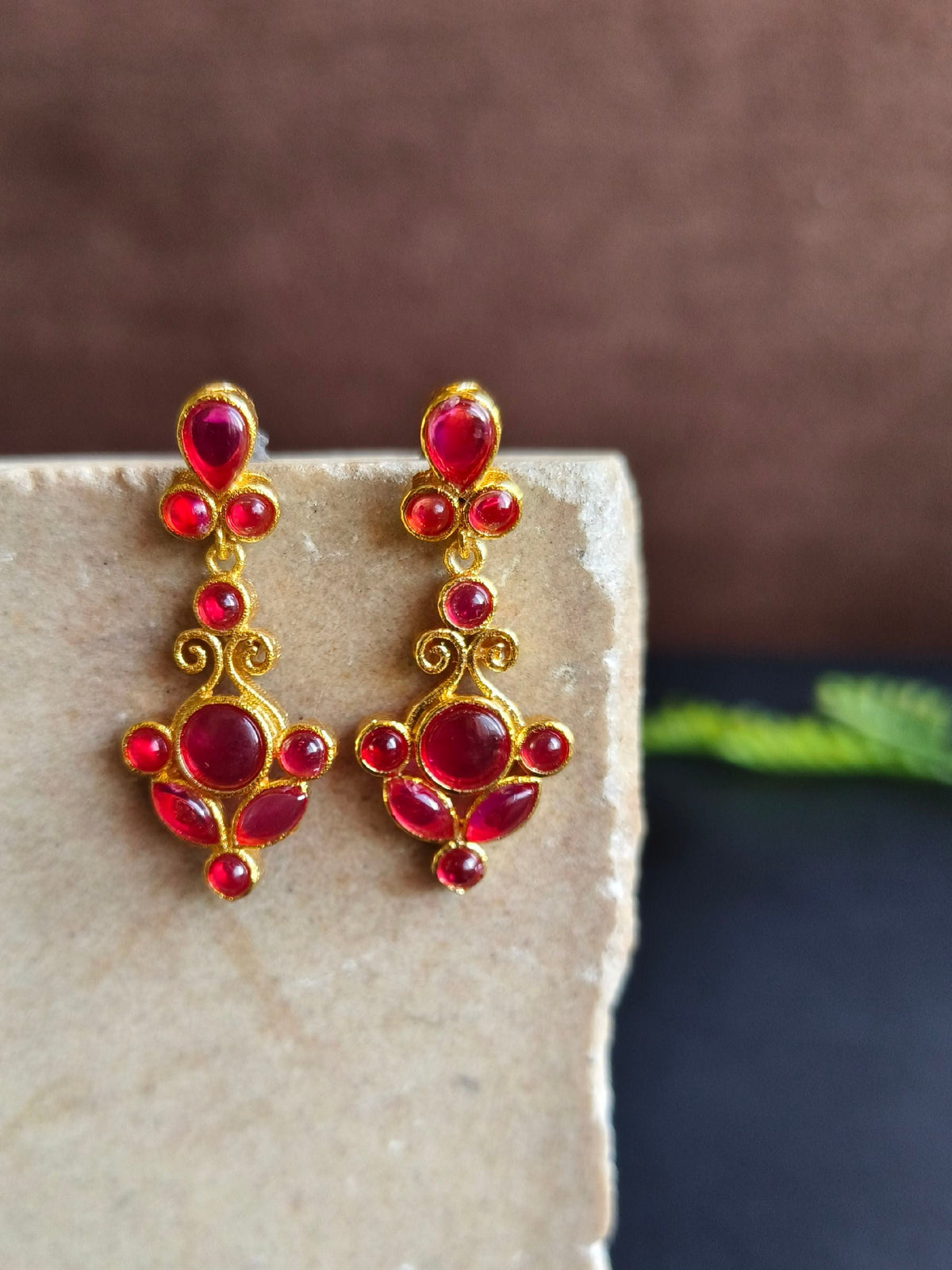 Ethnic Wear Gold Plated Stone Dangler Earrings for Elegant Style | Sarichka