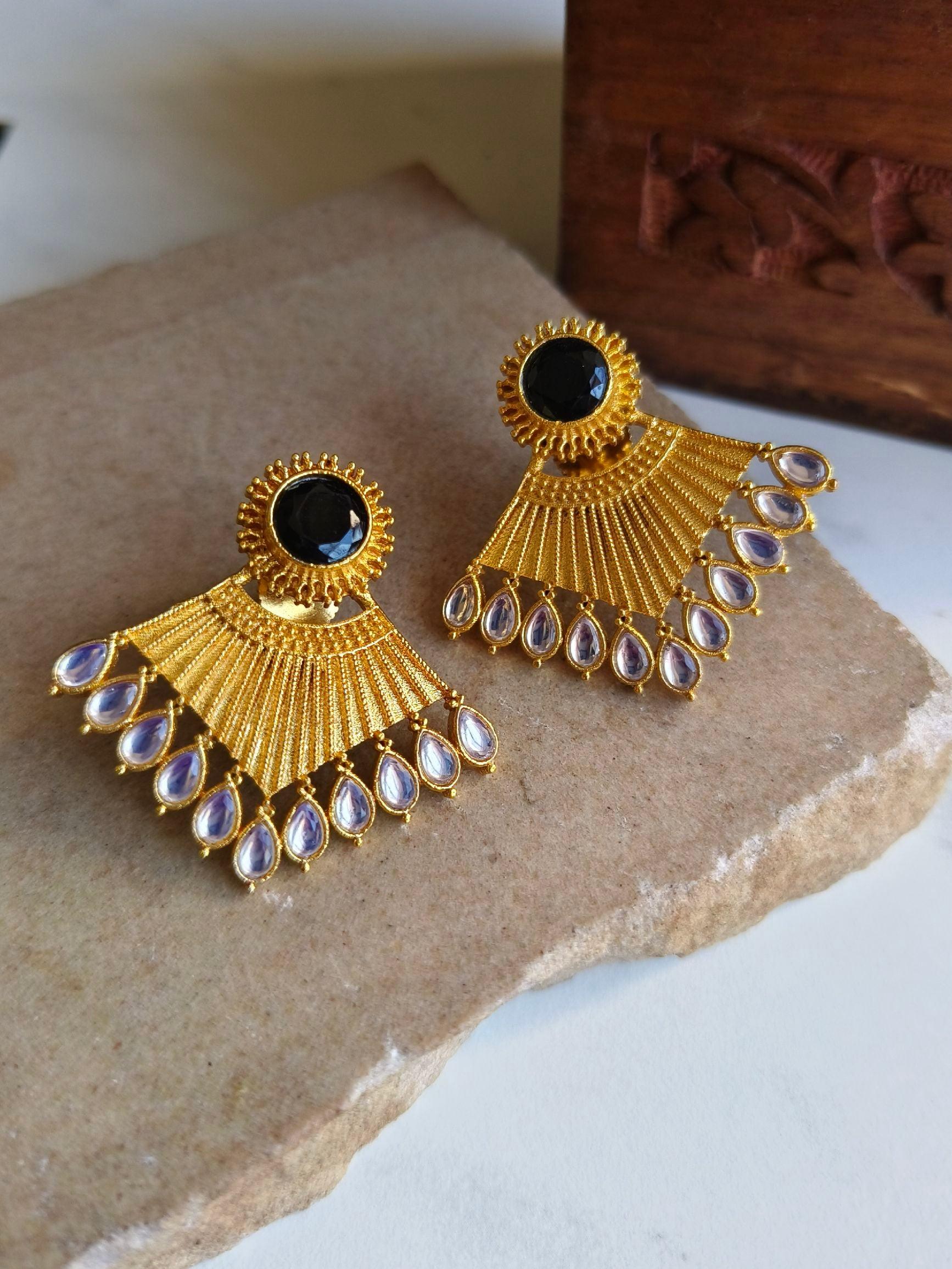 Occasion Wear Brass Gold Finish Stone Stud Earrings | Sarichka