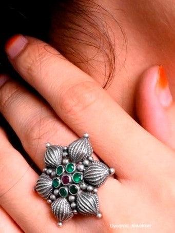 Silver Replica Floral Adjustable Finger Rings for Daily Wear | Sarichka