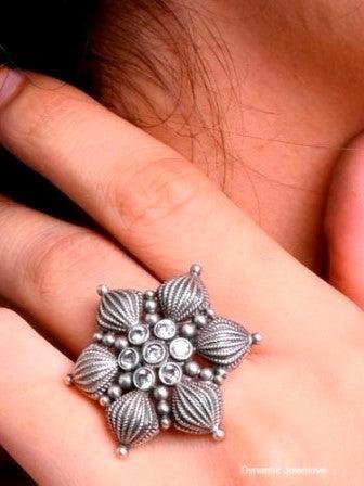 Silver Replica Floral Adjustable Finger Rings for Daily Wear | Sarichka