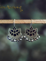 Oxidized Silver Plated Enamel Earring With Ghunghroo Work