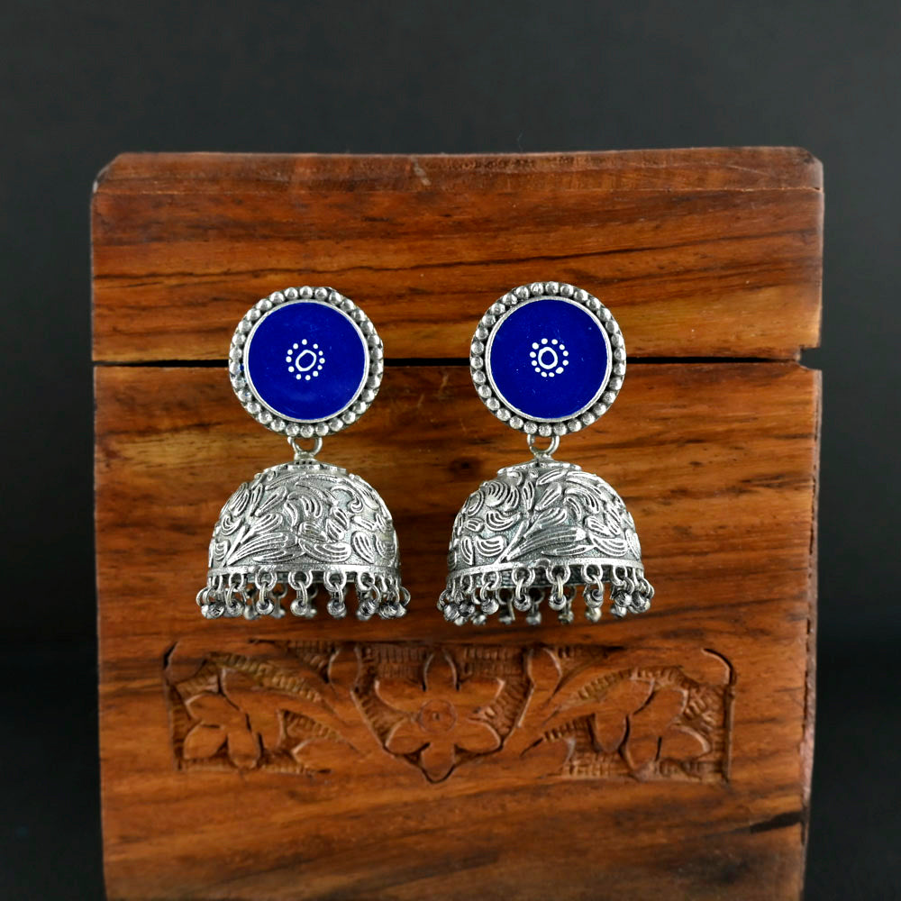Oxidized Silver Plated Meenakari (Enamel) Jhumki Earring - Sarichka Fashion