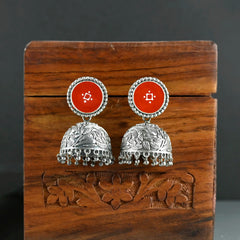 Oxidized Silver Plated Meenakari (Enamel) Jhumki Earring - Sarichka Fashion