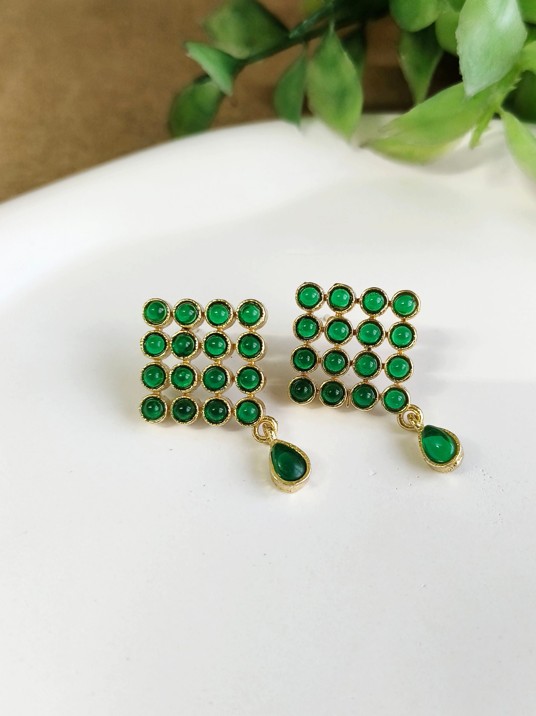 Gold-Plated Earrings with Jade Stones and Kite Design | Sarichka