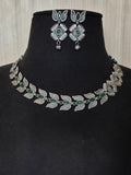 Oxidised Silver Floral Leaf Necklace Set with Dangler Earrings | Sarichka