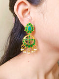 Elegant Golden Dangler Earrings with Stones and Pearls for Parties | Sarichka