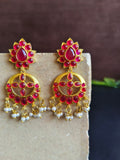 Elegant Golden Dangler Earrings with Stones and Pearls for Parties | Sarichka