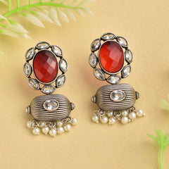 Oxidized Silver Plated Monalisa Stone Studded Earring