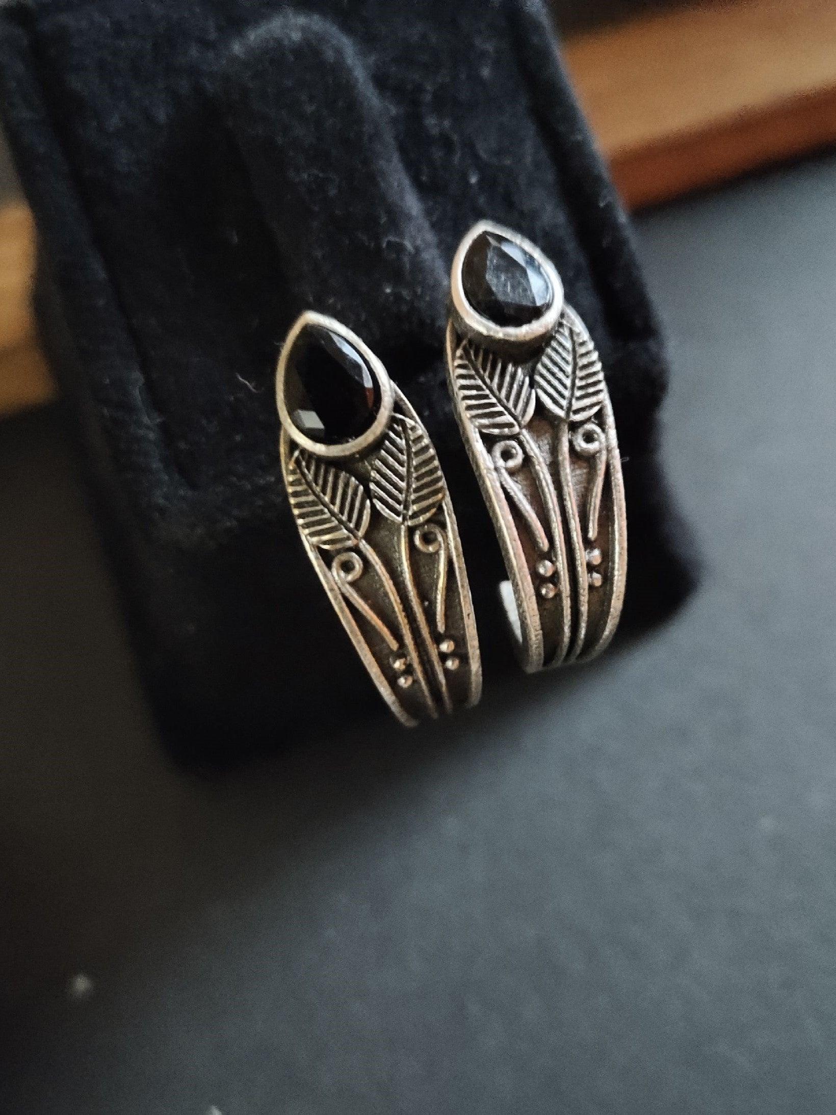 Dual Tone Oxidized Silver Studs with Intricate Design | Sarichka