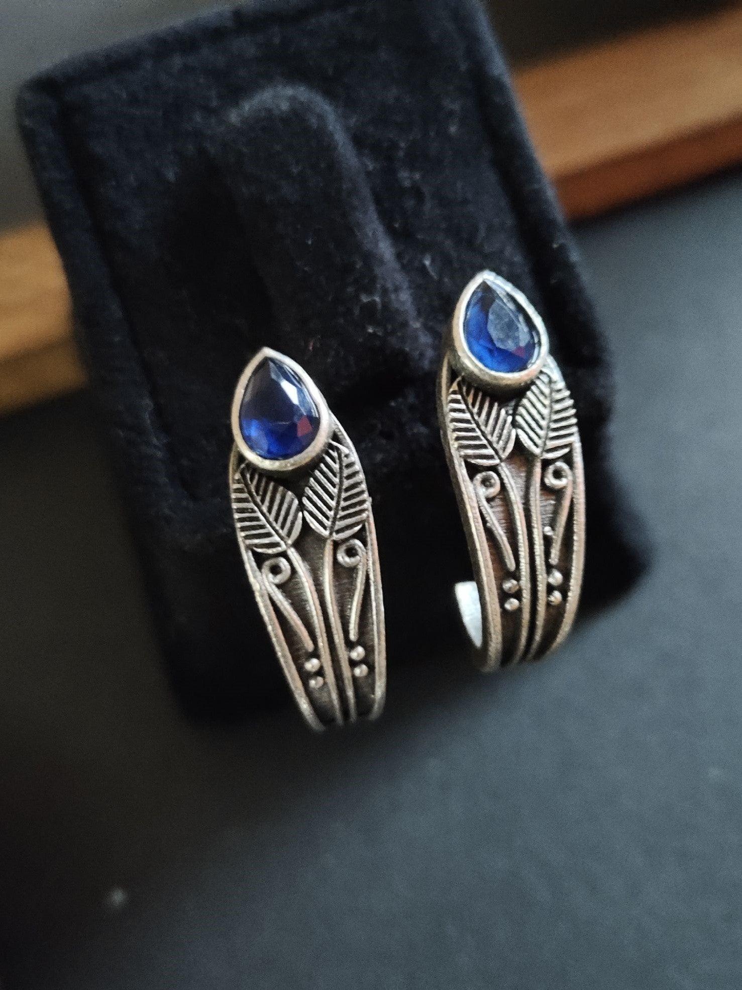 Dual Tone Oxidized Silver Studs with Intricate Design | Sarichka