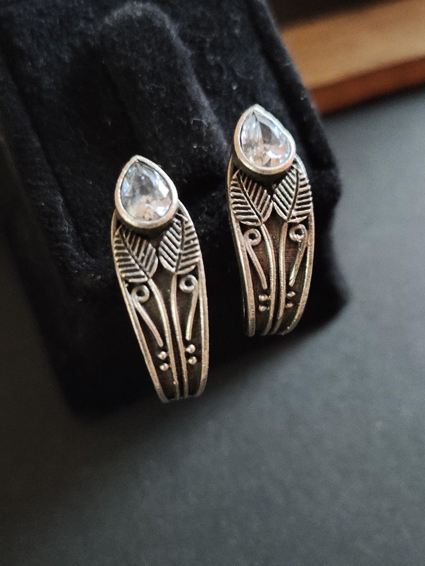 Dual Tone Oxidized Silver Studs with Intricate Design | Sarichka