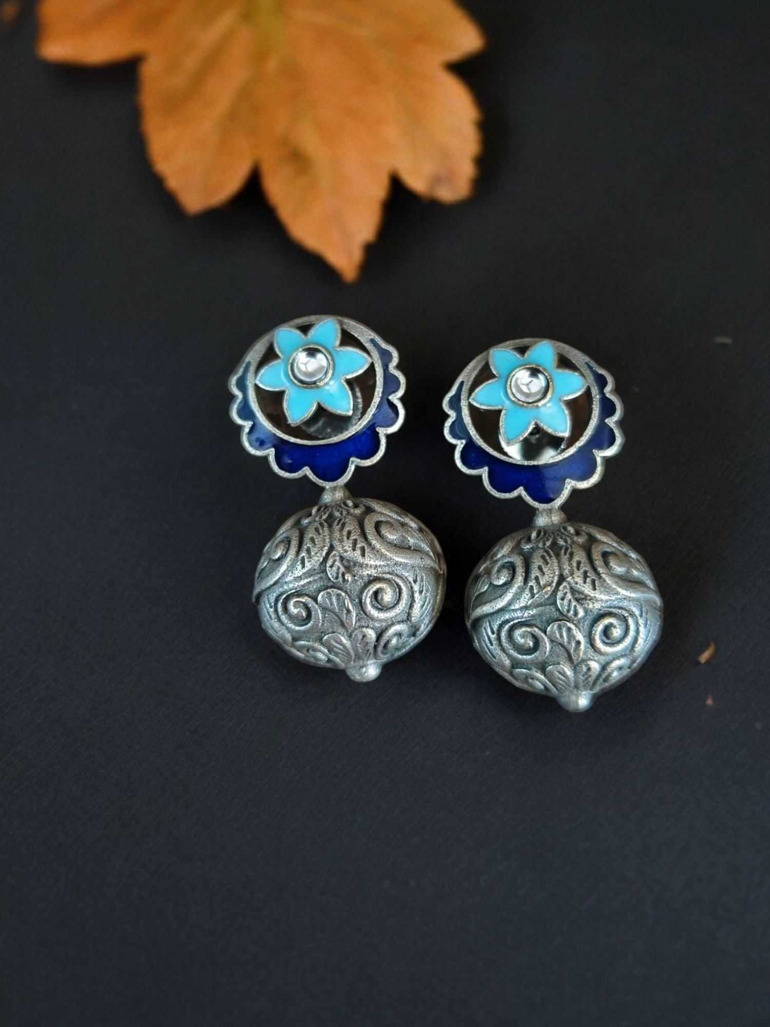 Oxidised Meenakari Hand-Painted Stud Earrings for Elegant Style | Sarichka