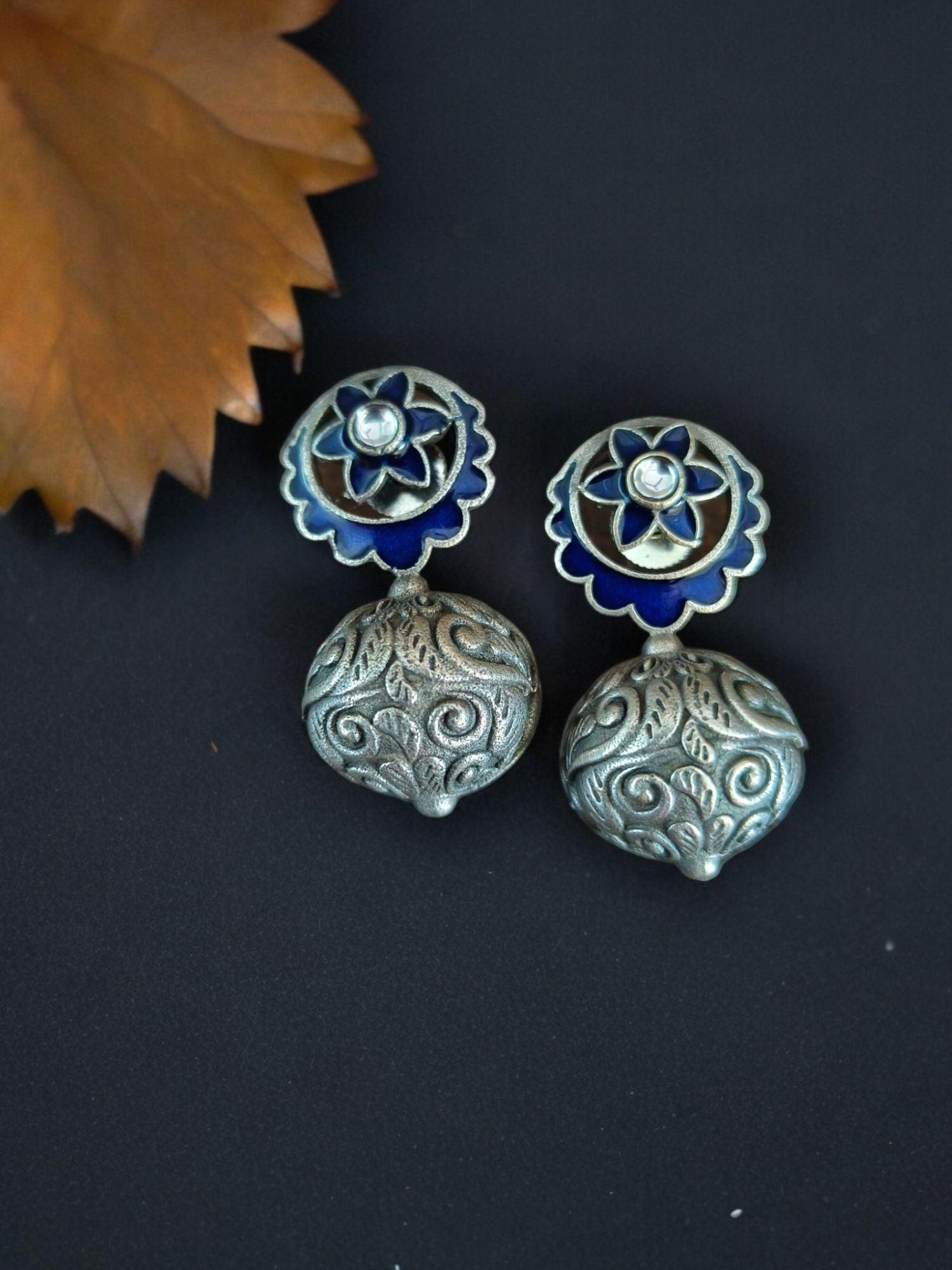 Oxidised Meenakari Hand-Painted Stud Earrings for Elegant Style | Sarichka