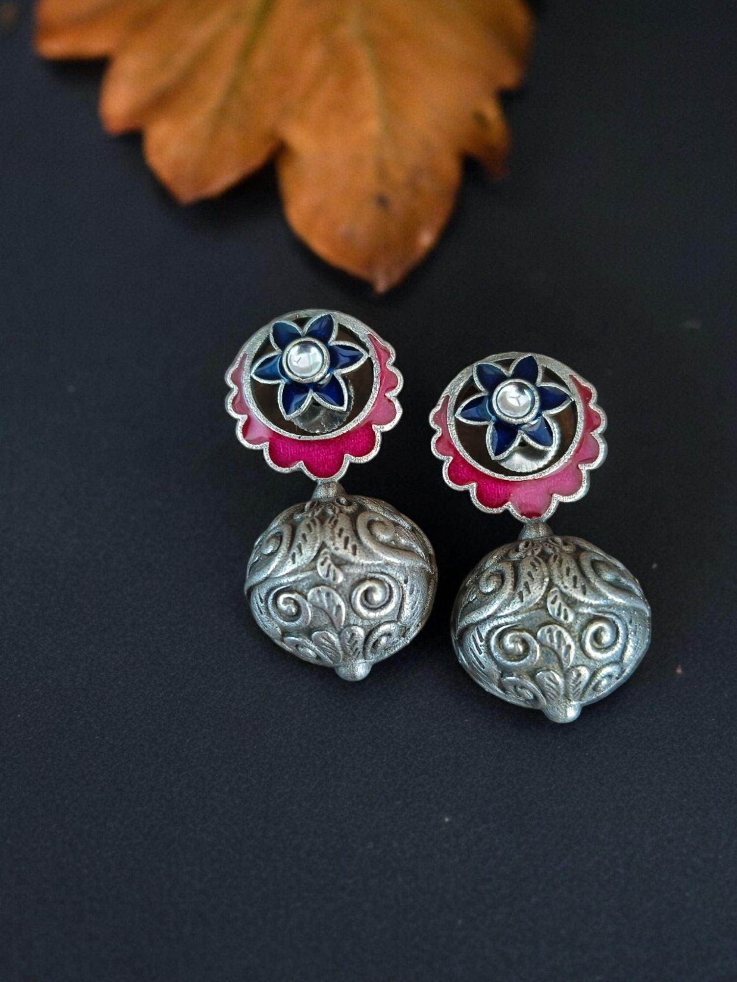 Oxidised Meenakari Hand-Painted Stud Earrings for Elegant Style | Sarichka