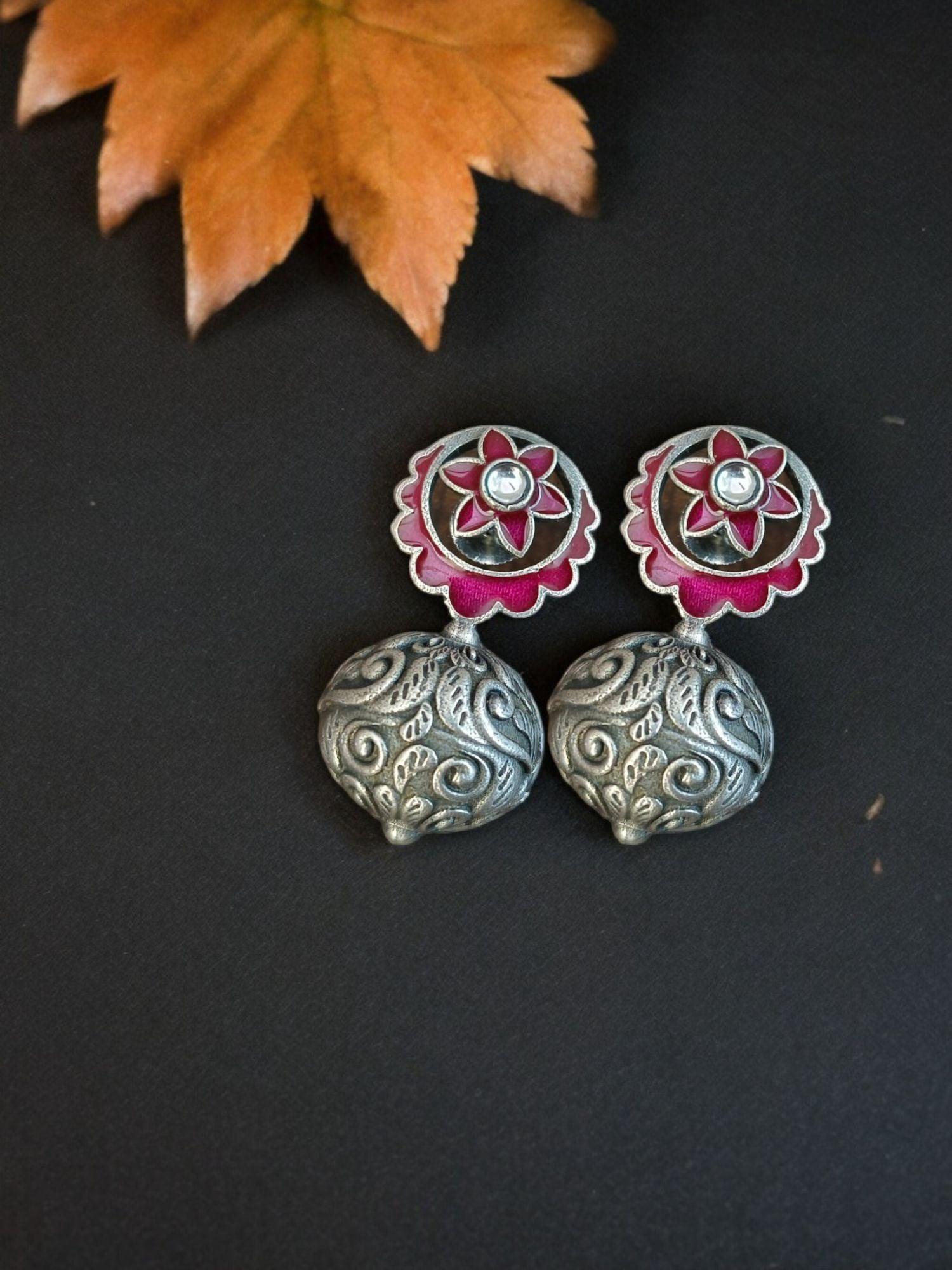 Oxidised Meenakari Hand-Painted Stud Earrings for Elegant Style | Sarichka