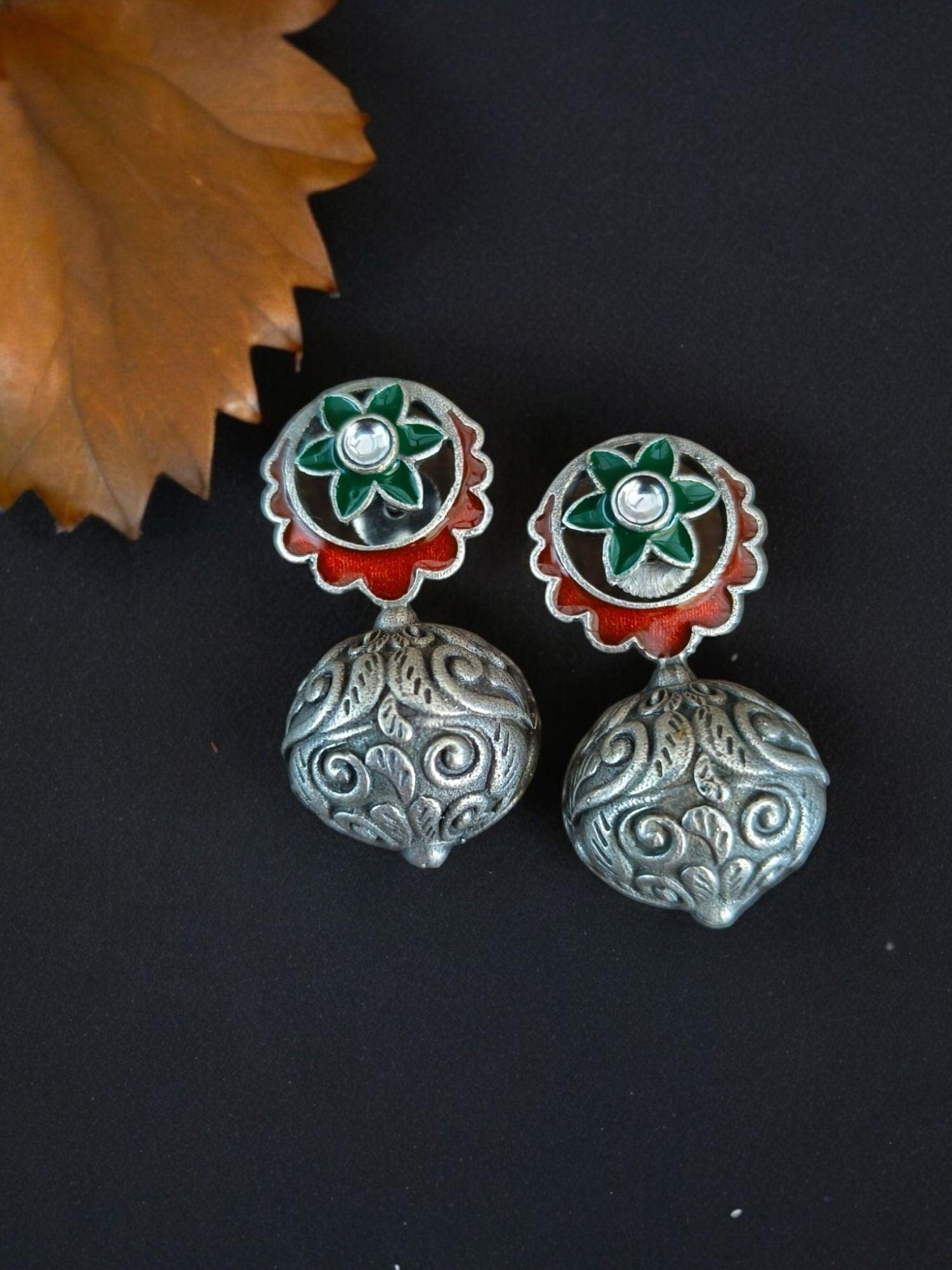 Oxidised Meenakari Hand-Painted Stud Earrings for Elegant Style | Sarichka