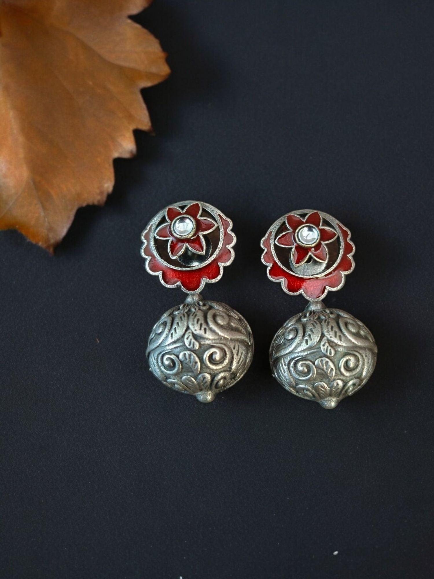 Oxidised Meenakari Hand-Painted Stud Earrings for Elegant Style | Sarichka